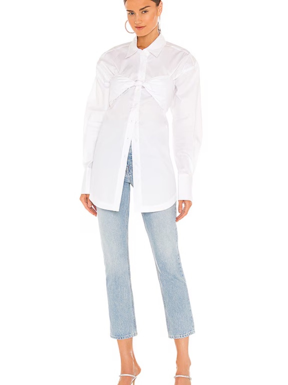 Seroya Mari Backless Tie‎ Knot Front Dress Shirt​ Poplin White Cotton XS